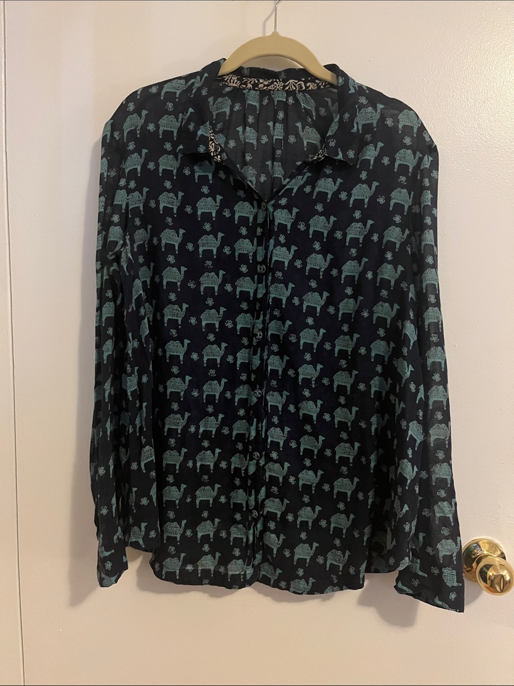 Black Shirt with Teal Camel Print